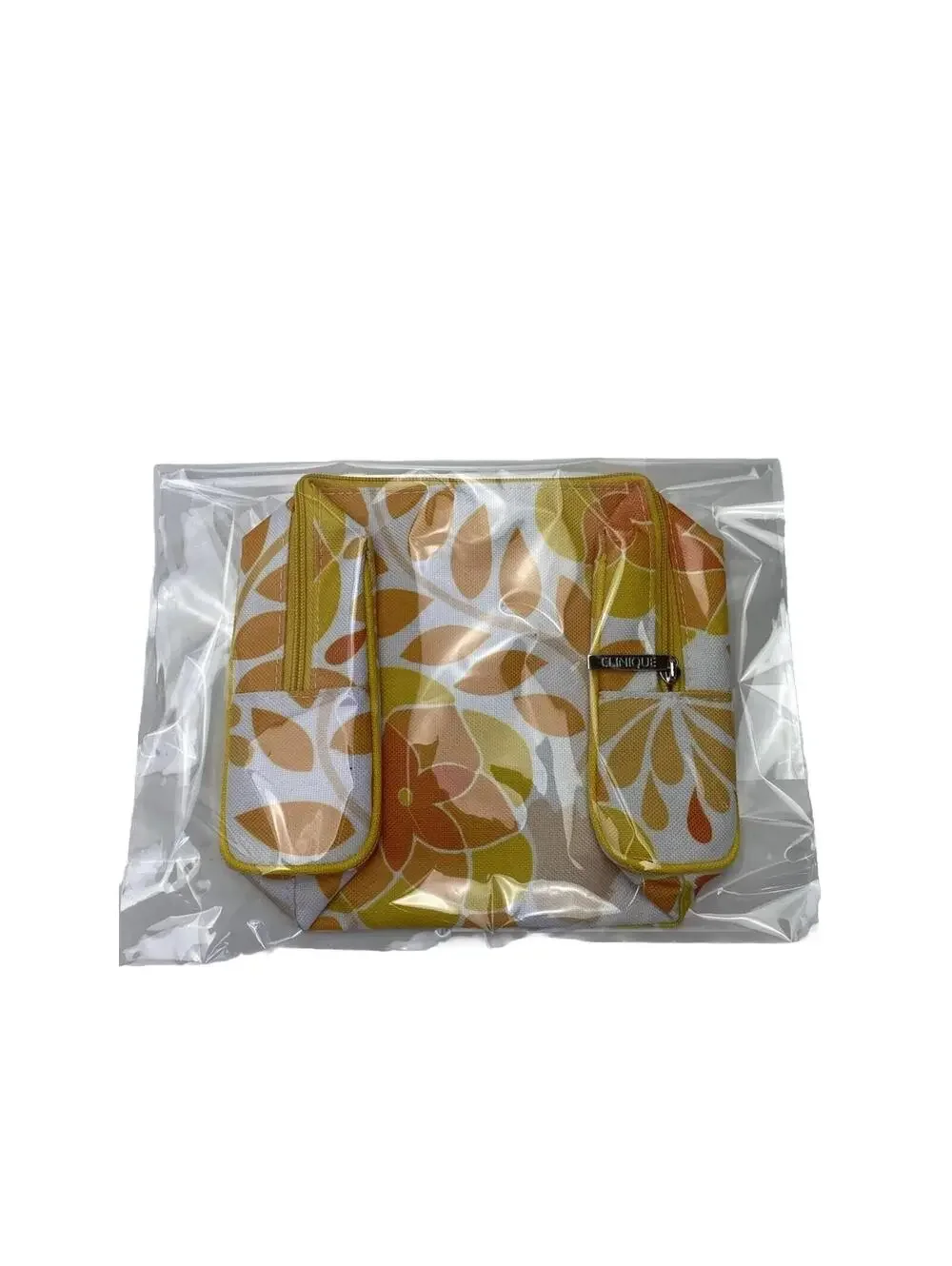 Clinique Makeup Bag Orange Yellow Floral Cosmetic Pouch Brand New